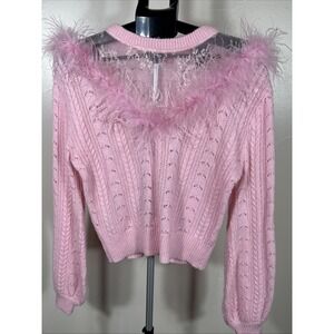 JJ's Fairyland Boa Feathers Pink Knitted Thin Sweater Medium